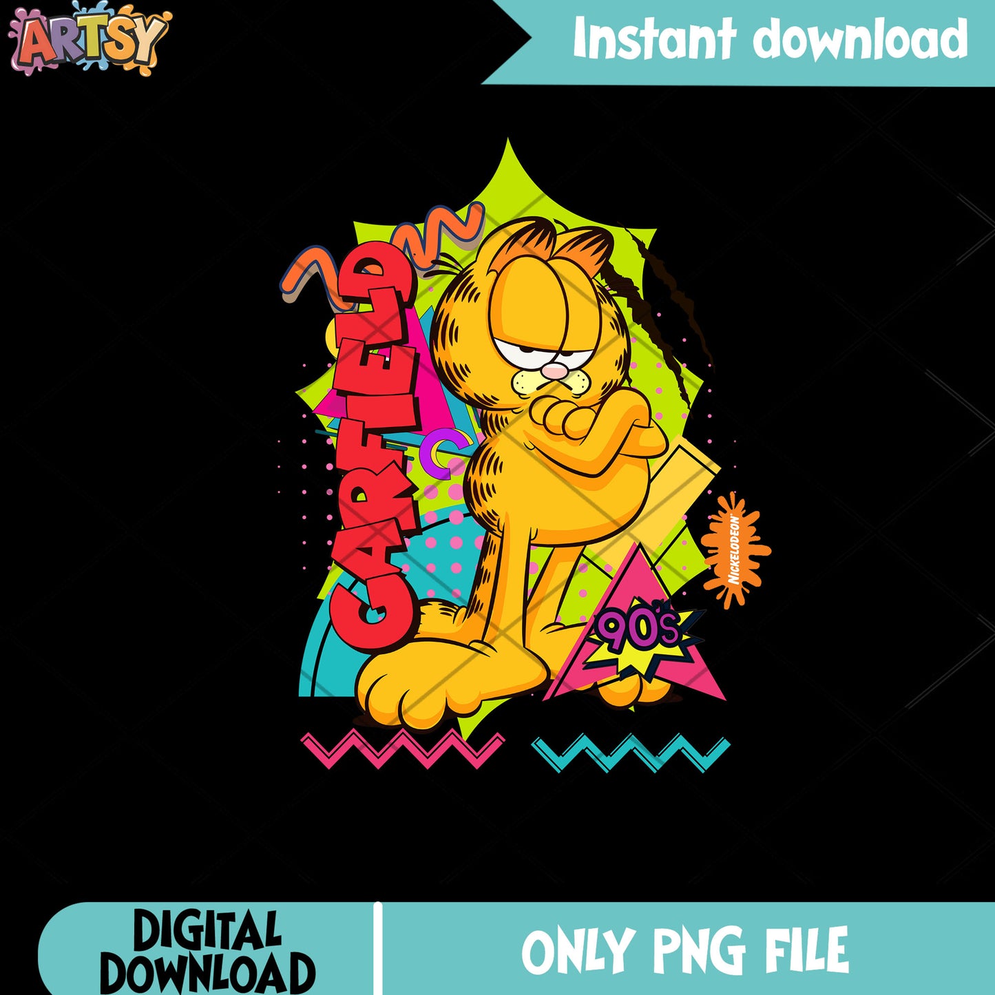 Garfield png, 90s style png, Retro cartoon png