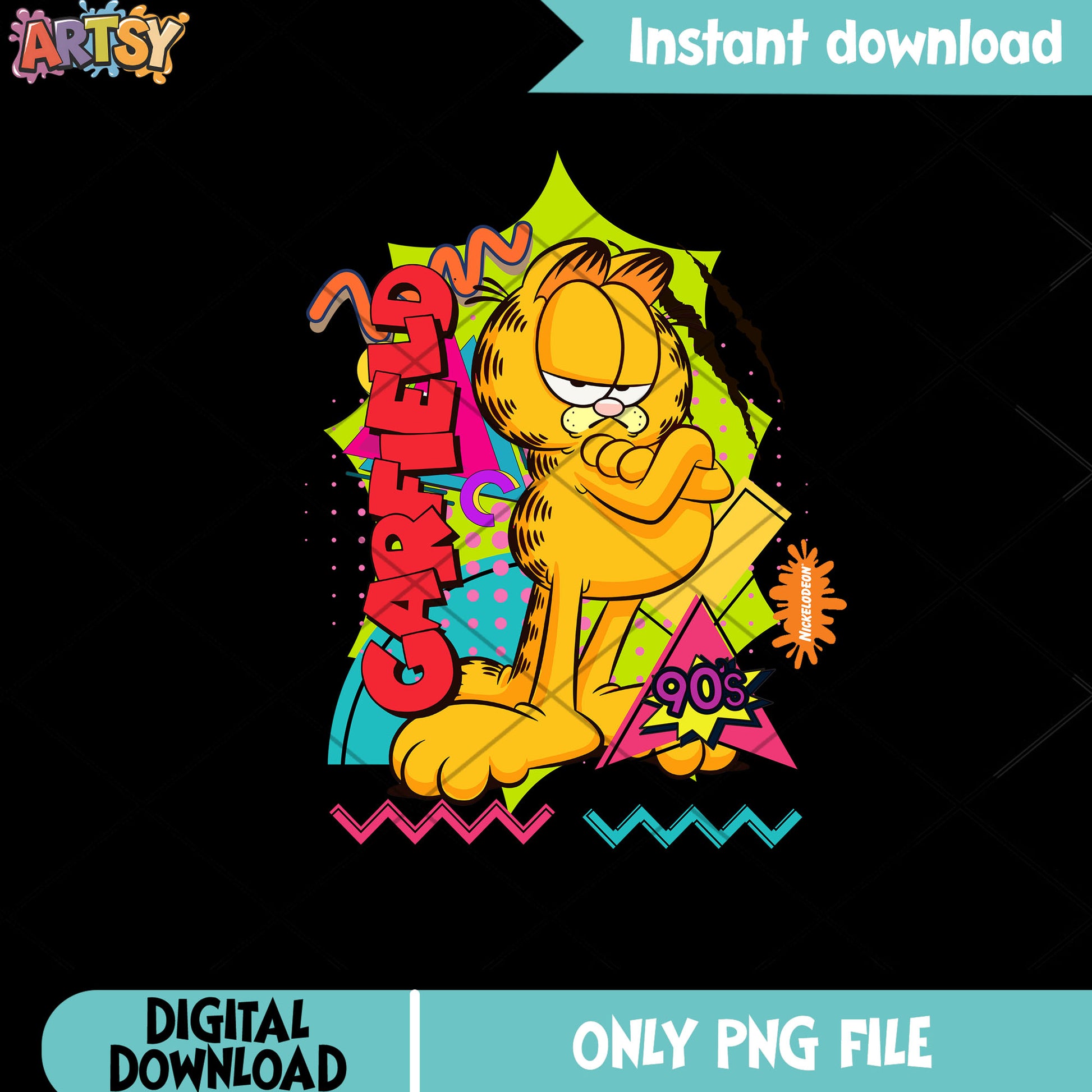 Garfield png, 90s style png, Retro cartoon png
