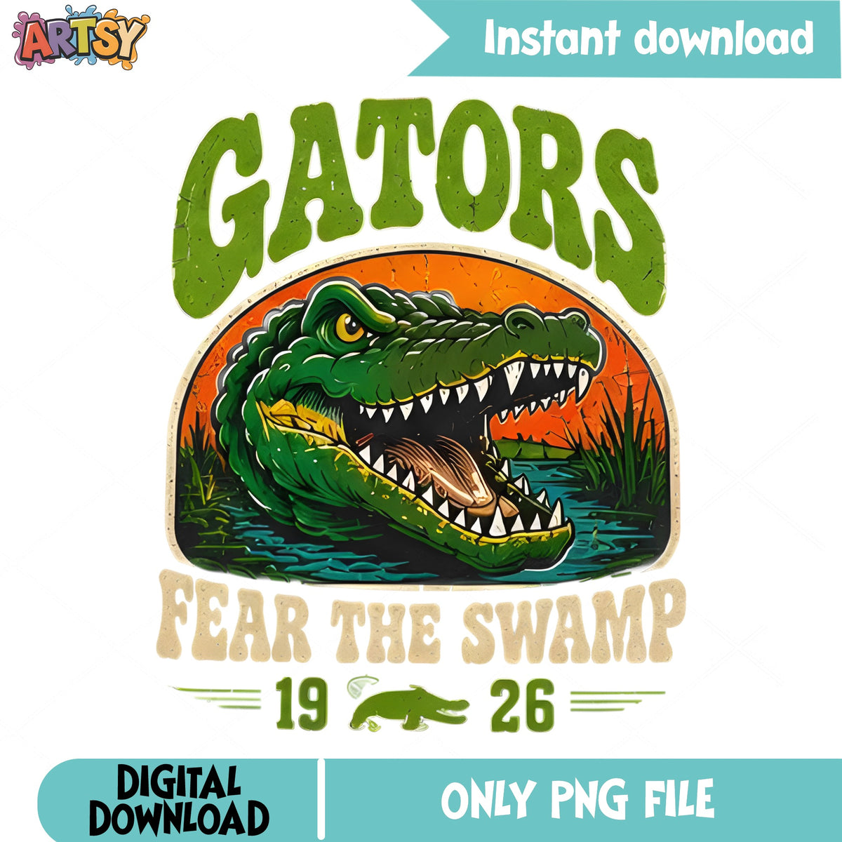 Gators Fear The Swamp PNG, Alligator Retro PNG, Swamp Life PNG