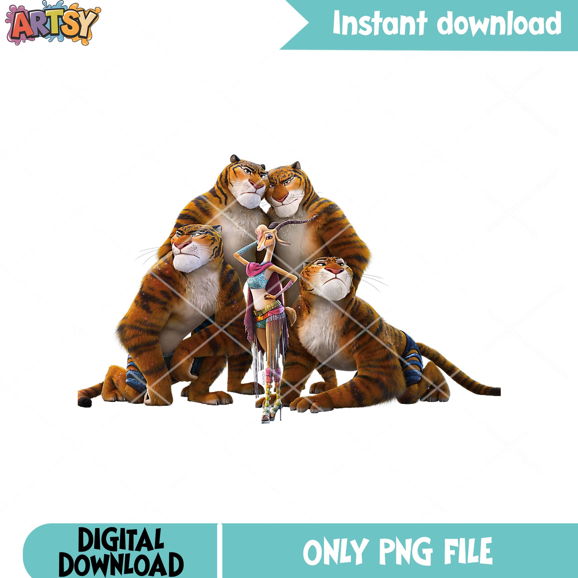 Gazelle and 4 tiger png, gazelle zootopia png, disney zootopia png