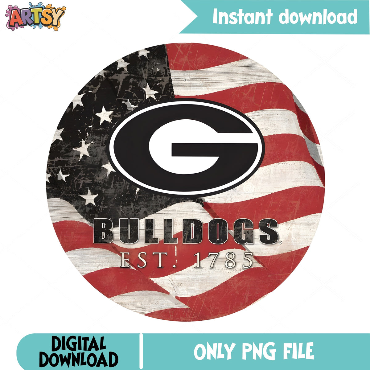 Georgia Bulldogs American Flag PNG, UGA Bulldogs PNG, 4th Of July PNG