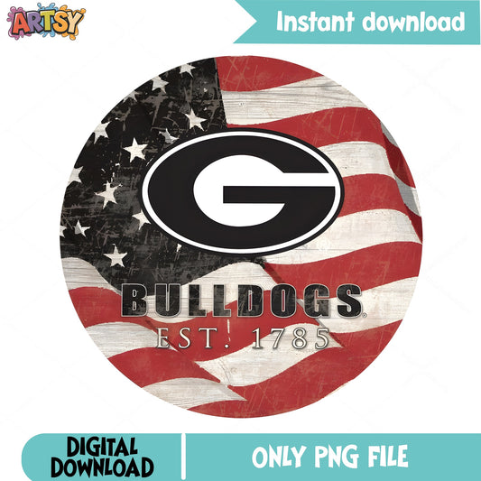Georgia Bulldogs American Flag PNG, UGA Bulldogs PNG, 4th Of July PNG