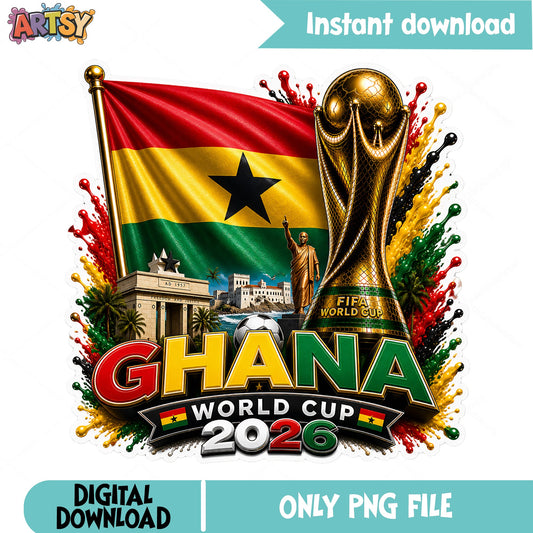 Ghana World Cup 2026 PNG, Ghana Soccer Flag PNG, Football PNG