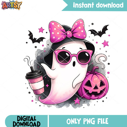 Ghost Pink bow tie png, jack o lantern png, halloween scary png
