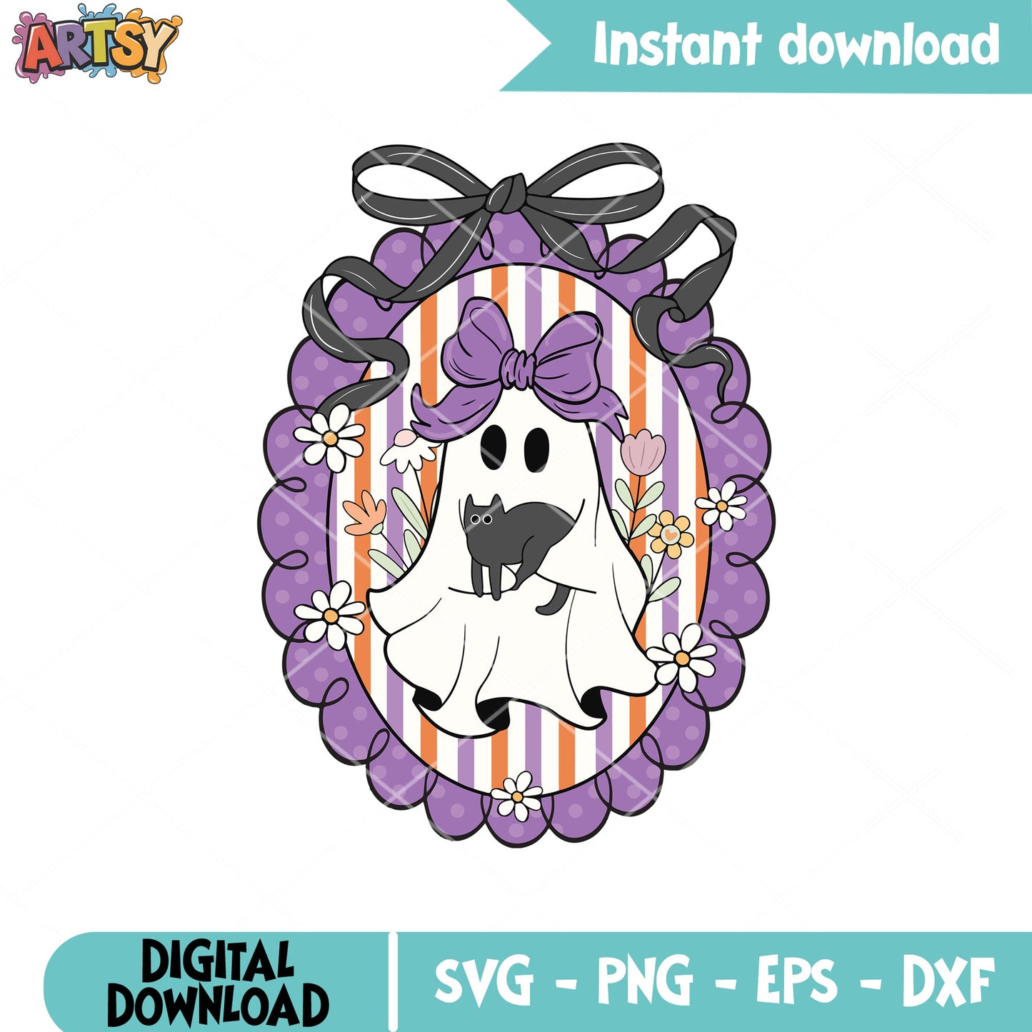 Ghost and cat in mirror svg, ghost bow svg, ghost in mirror​ svg