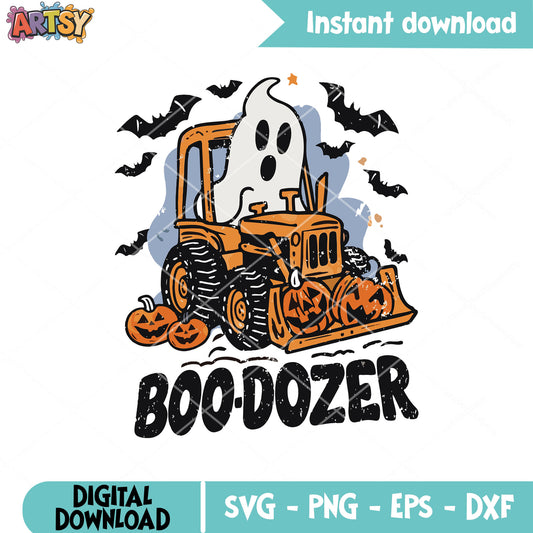 Ghost boo dozer svg, ghost halloween svg, halloween pumpkin svg
