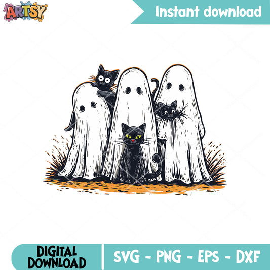 Ghost boo with cat svg, boo halloween svg, ghost cat svg