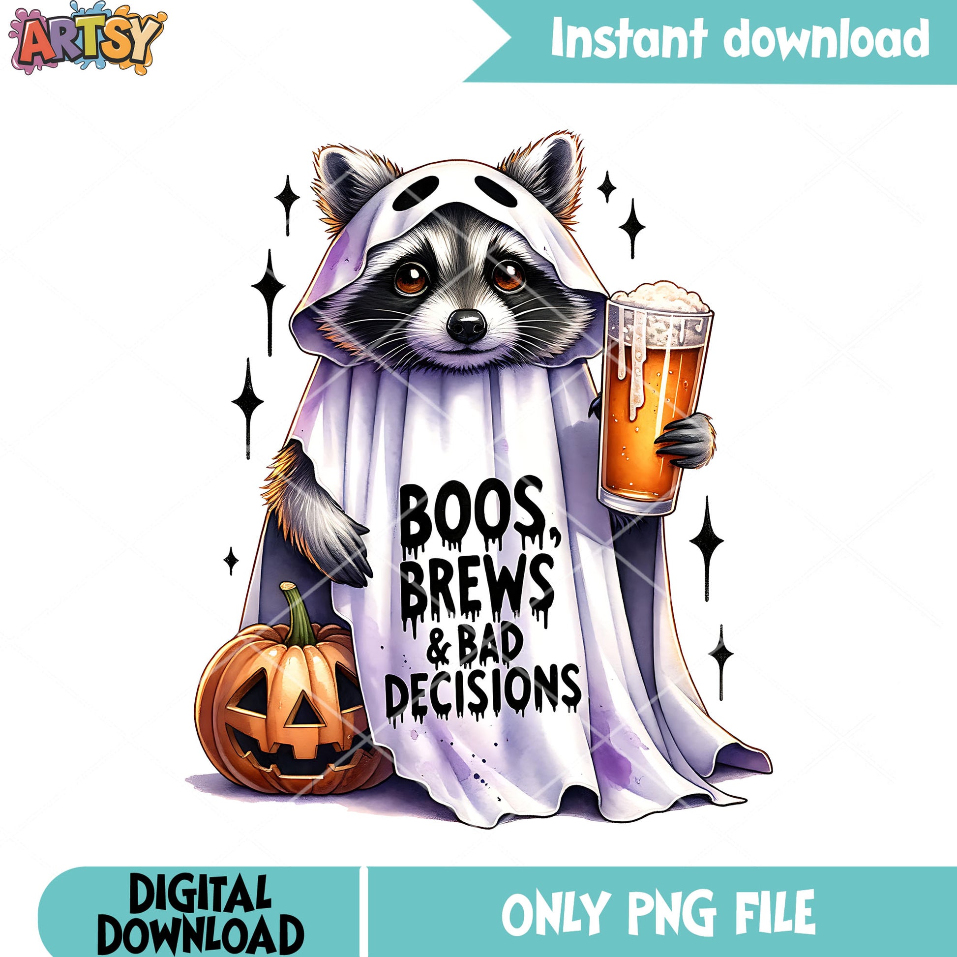 Ghost costume racoon png, jack o lantern png, halloween scary png