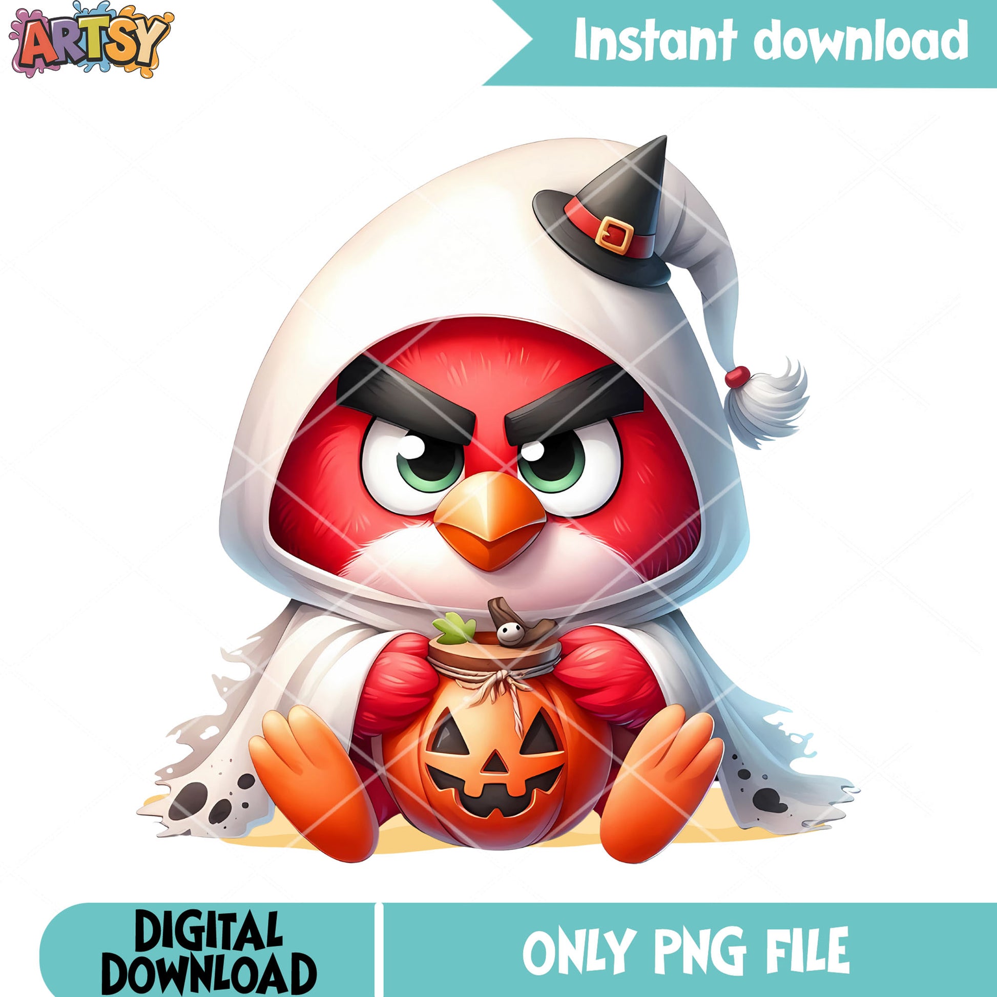 Ghost costume red bird png, jack o lantern png, nintendo halloween png