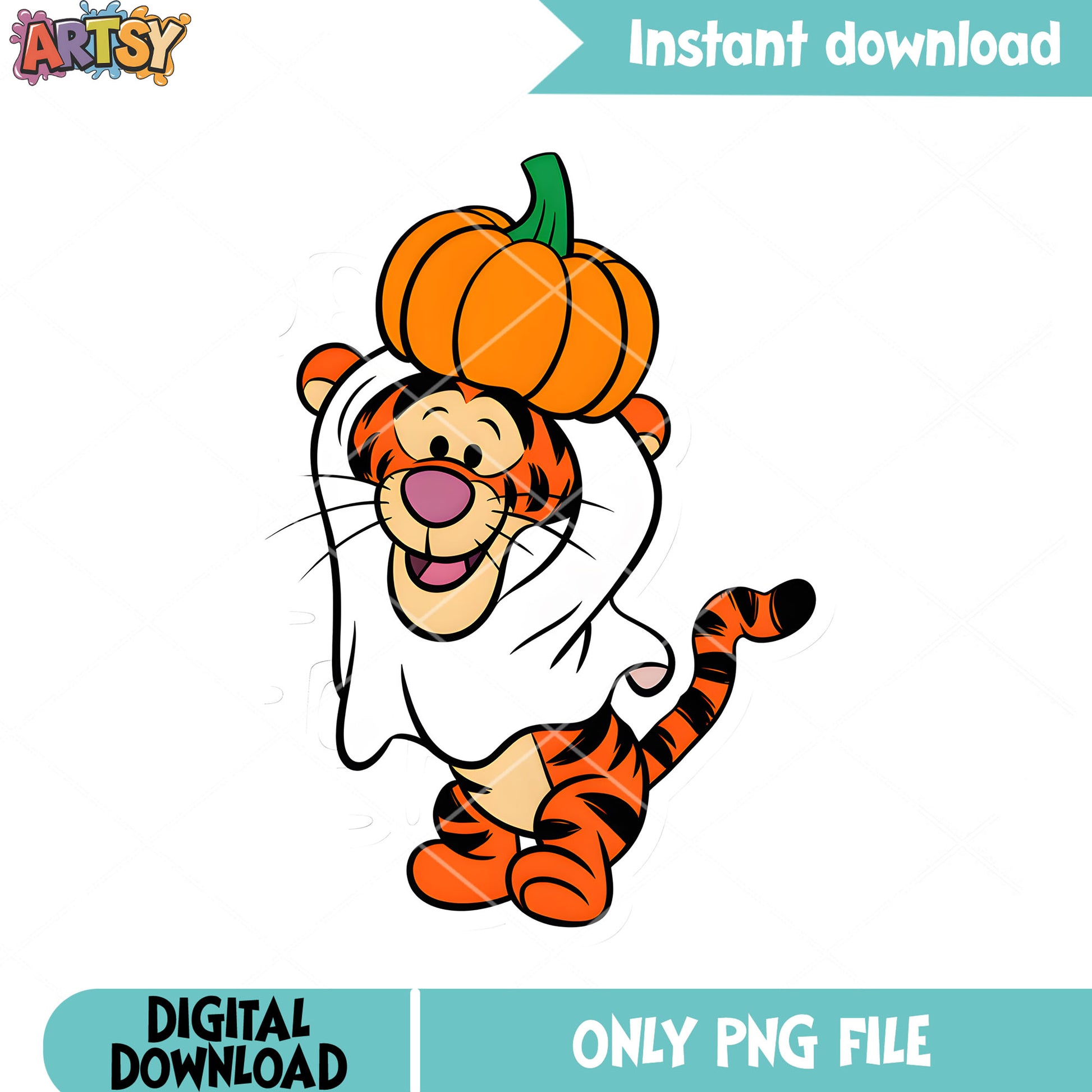 Ghost costume tiger pumpkin png, disney halloween png, disney pooh png