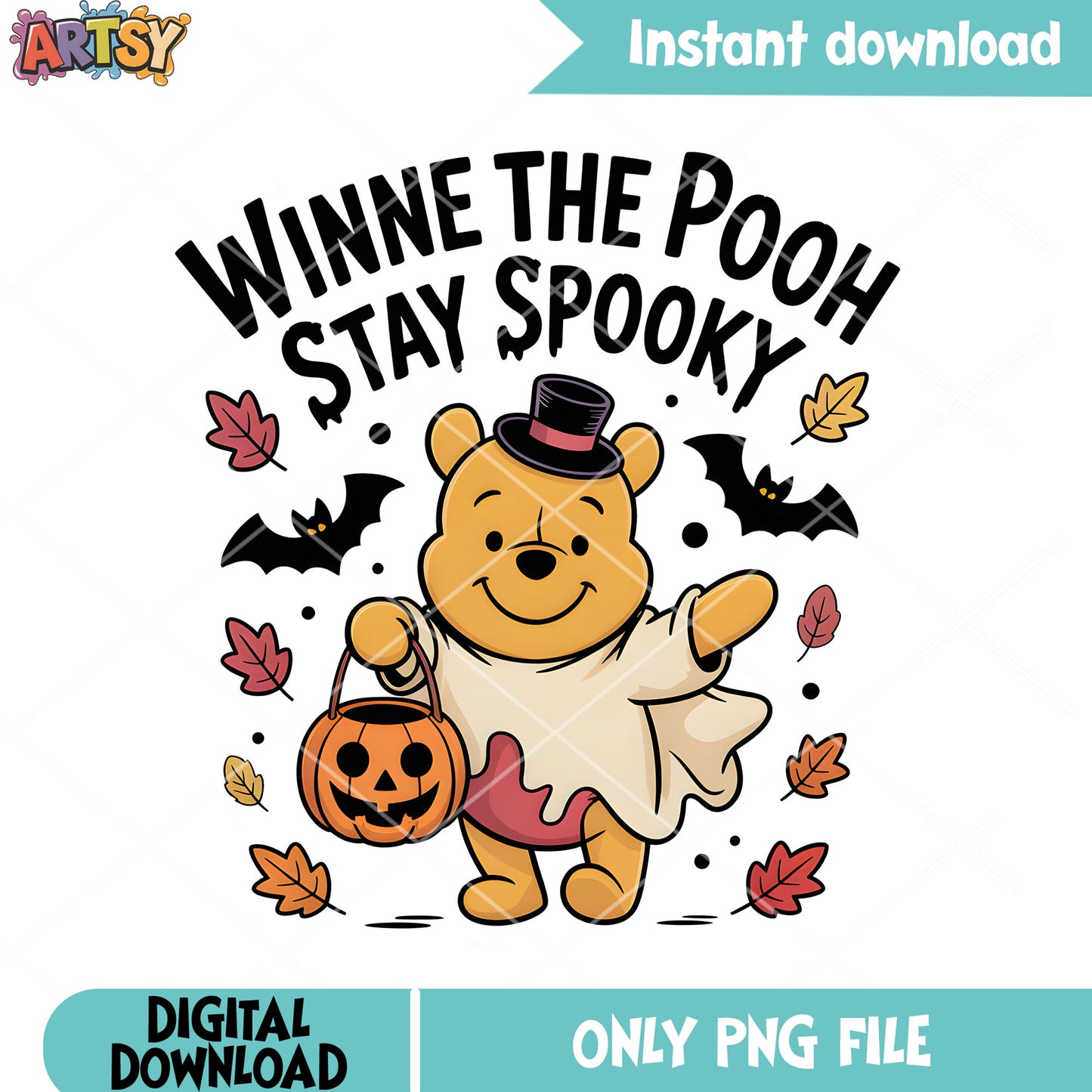Ghost costume winnie pooh png, halloween pooh bear png, classic pooh png