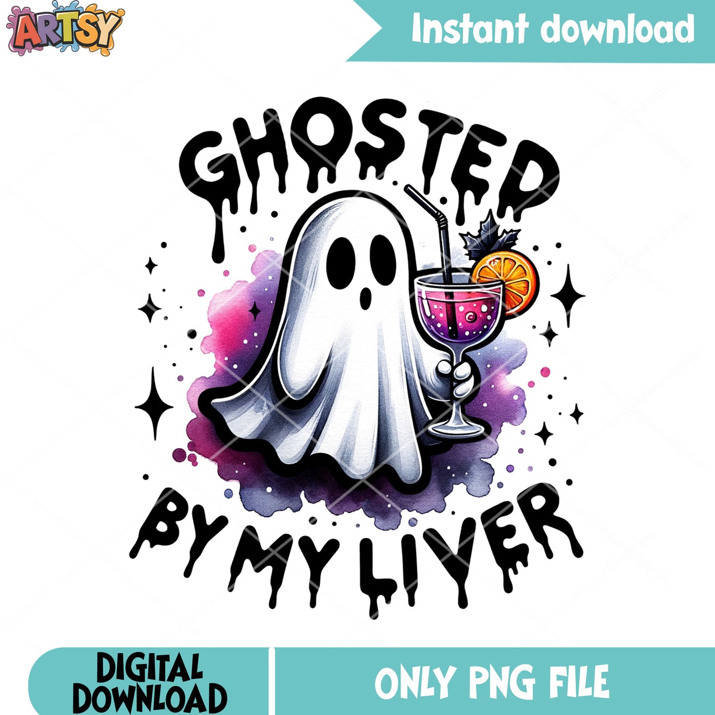 Ghosted by my liver png, spooky cocktails png, halloween scary png