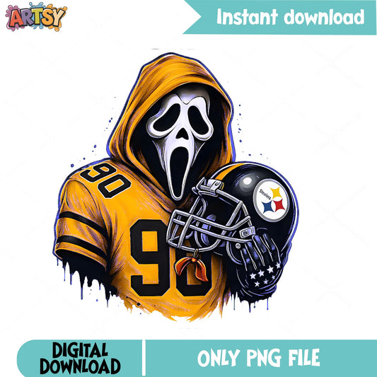 Ghostface Steelers Football PNG, Horror Halloween PNG, NFL PNG