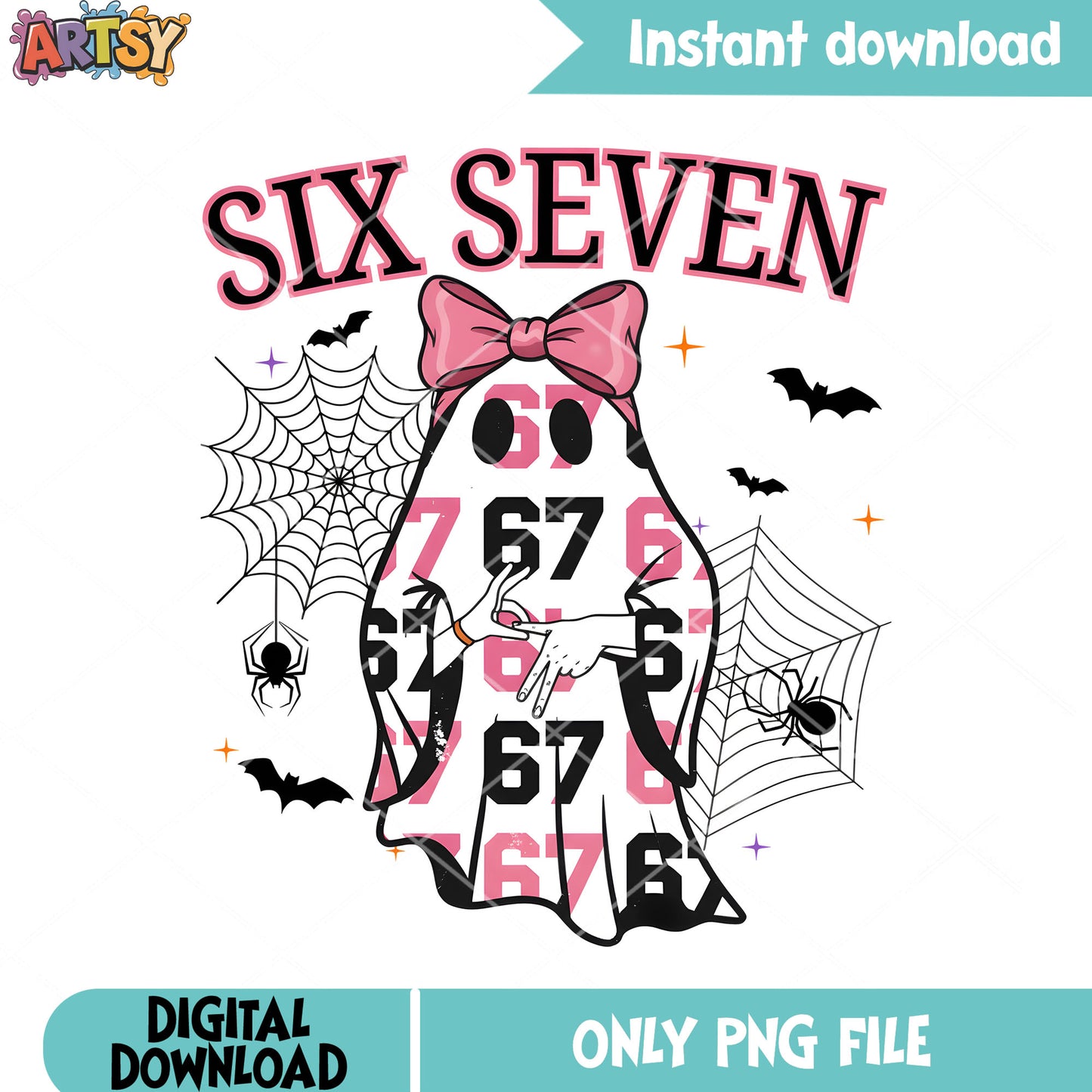 Ghost girl six seven png, 67 halloween png, ghost halloween png