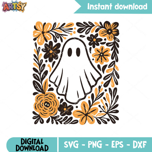 Ghost halloween floral svg, cute ghost svg, halloween ghost svg