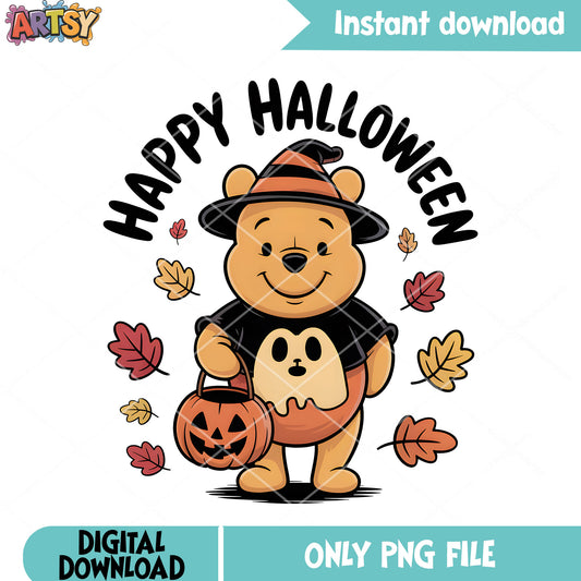 Ghost pooh jack o lantern png, halloween pooh bear png, pooh poster png