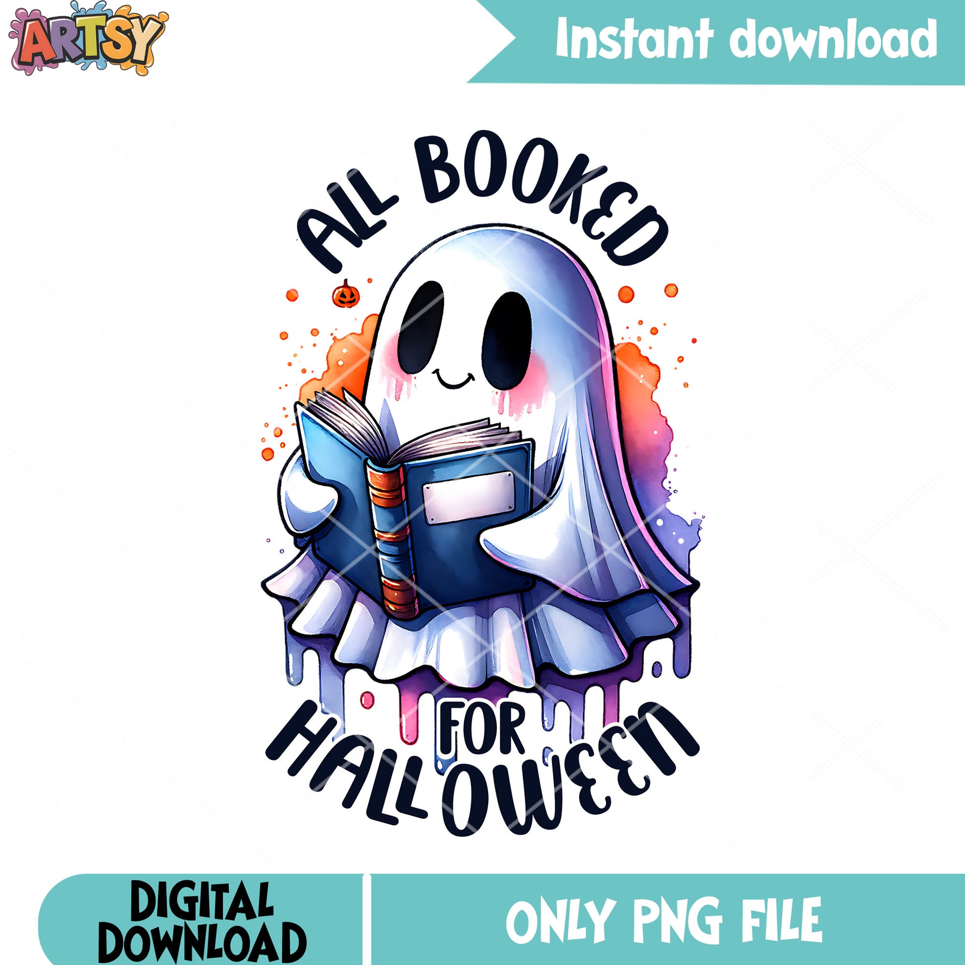Ghost read a book png, Pop art png, halloween scary png
