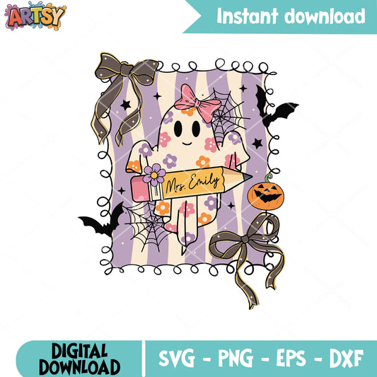 Ghost teacher vibes svg, teacher ghost svg, cute ghost svg