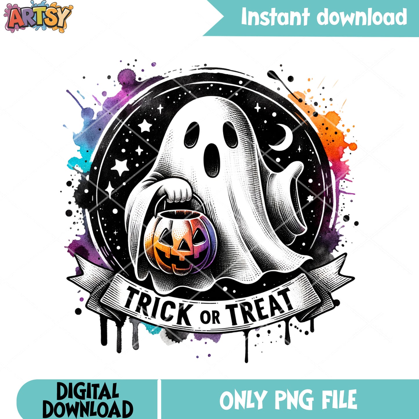 Ghost trick or treat png, jack o lantern png, halloween scary png