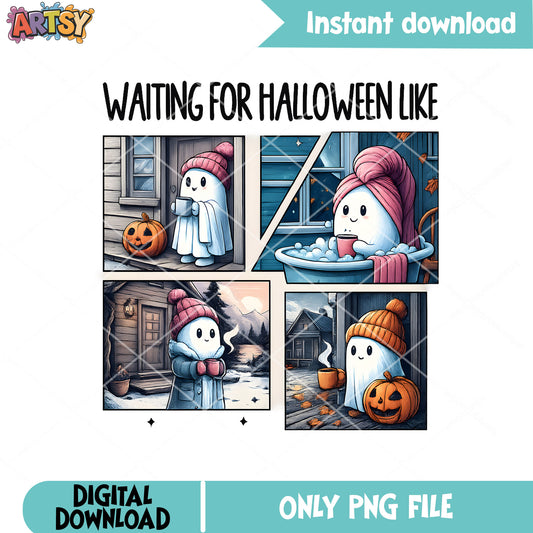 Ghost waiting for halloween like png, cute ghost png, ghost pumpkin png