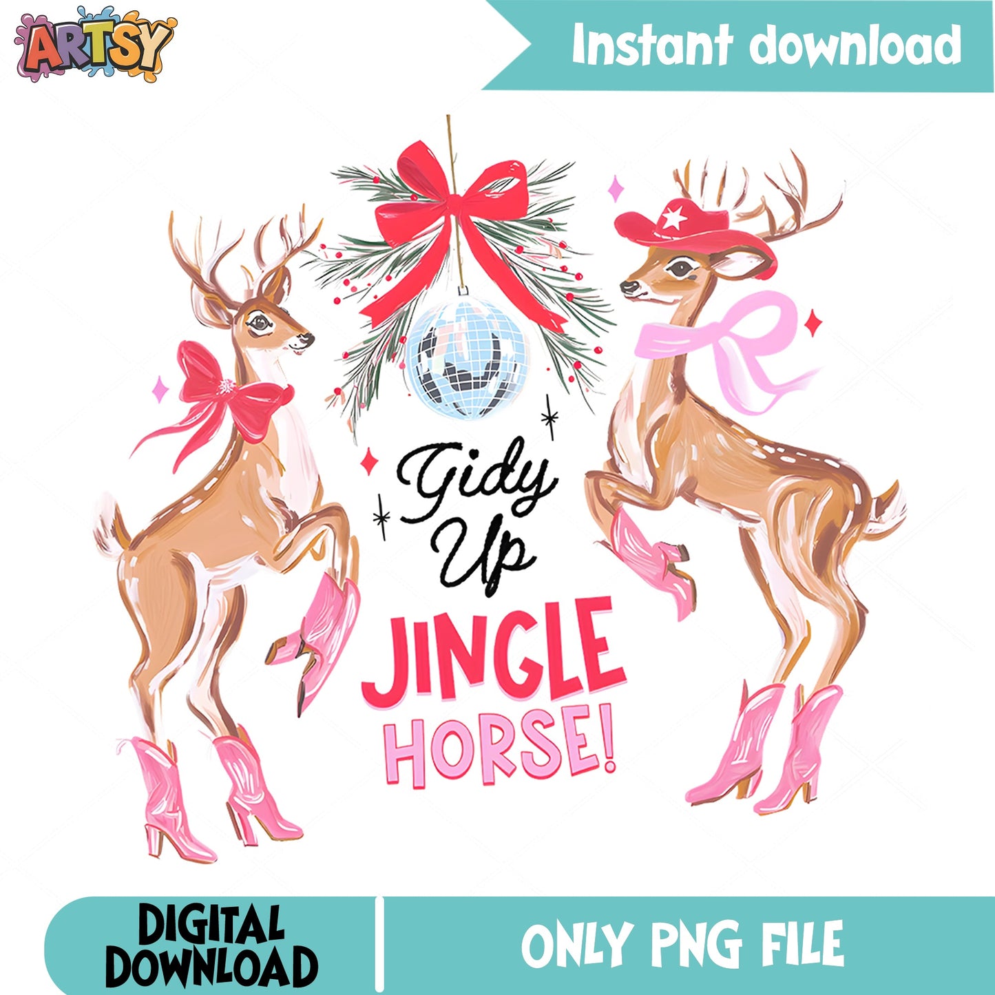 Giddy Up Jingle Horse PNG, Christmas Reindeer PNG, Cowboy PNG
