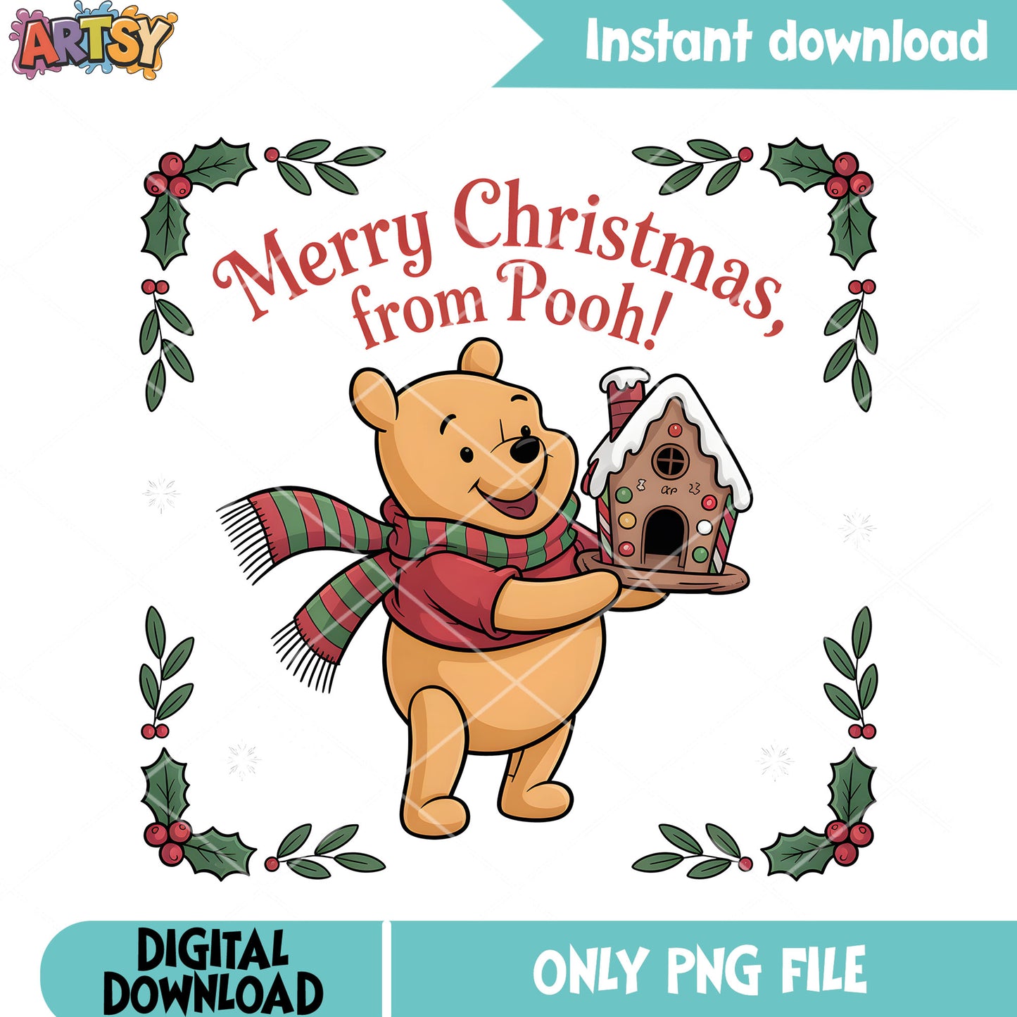Gingerbread house pooh png, pooh bear png, pooh friends png