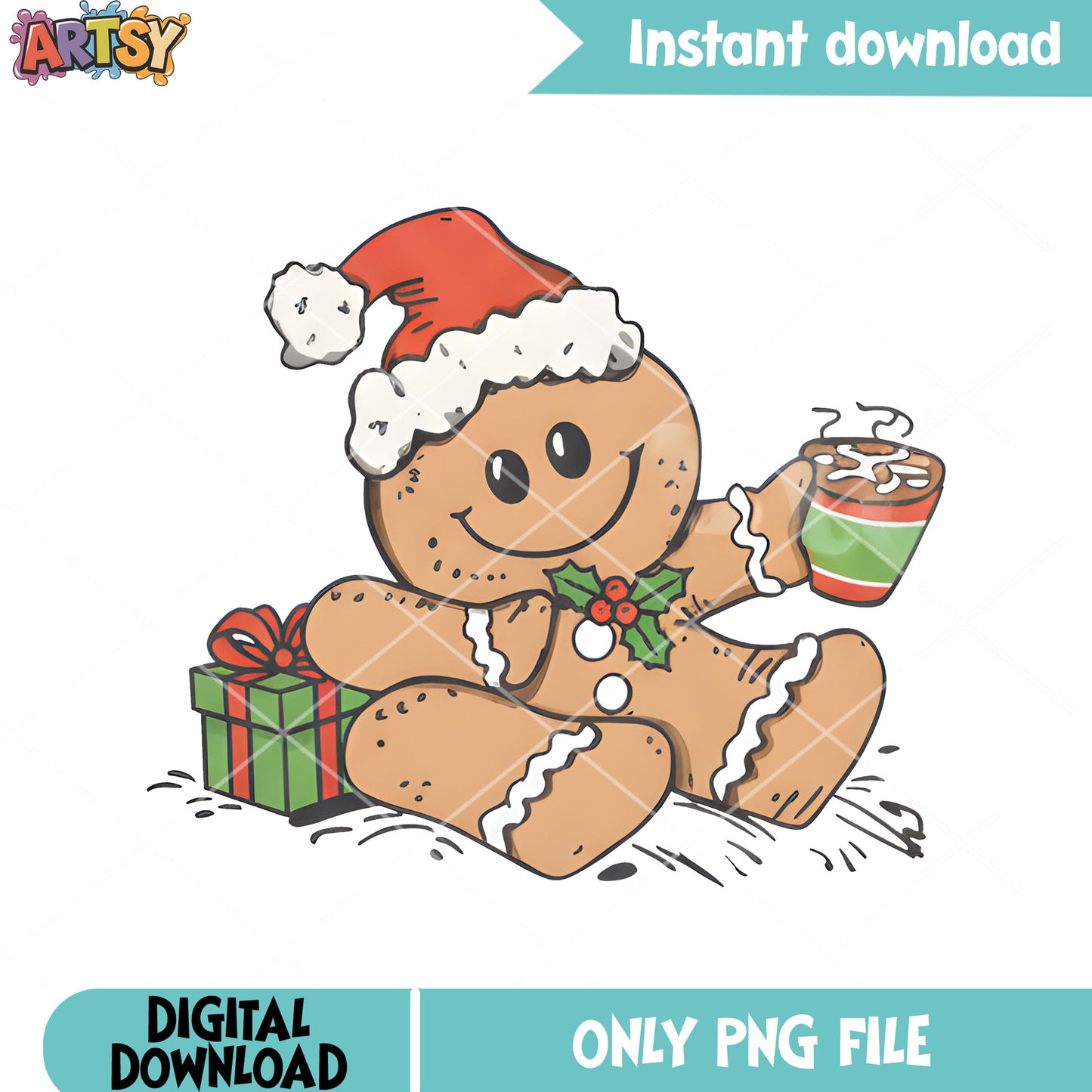 Gingerbread man with hot chocolate png, merry christmas png