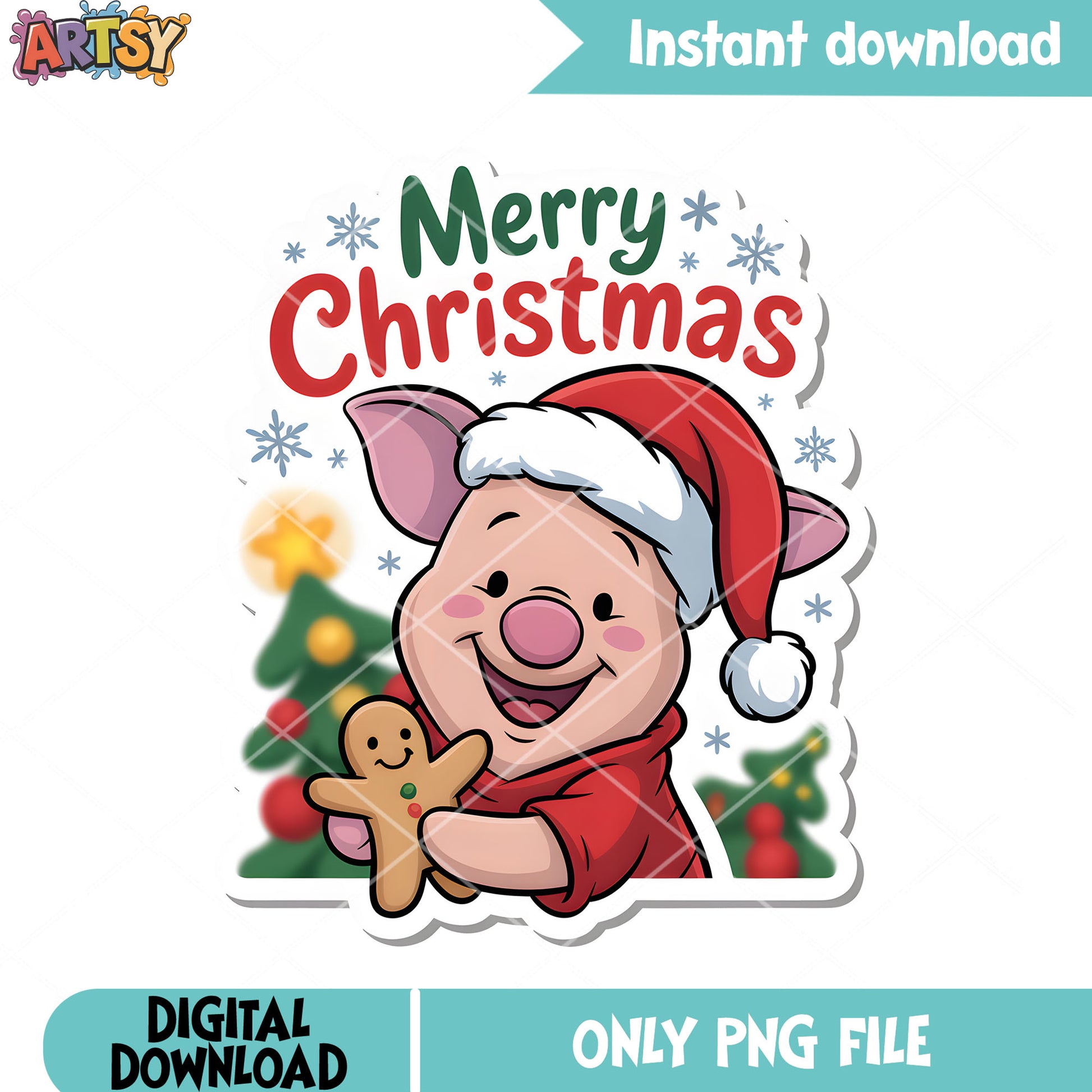 Gingerbread piglet xmas png, winnie the pooh piglet png, christmas vibes png