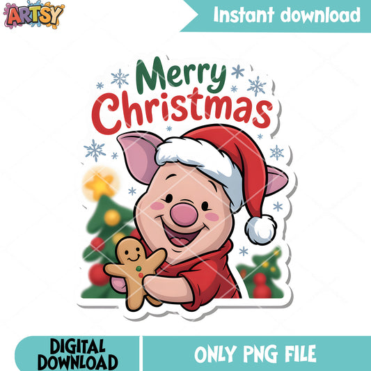 Gingerbread piglet xmas png, winnie the pooh piglet png, christmas vibes png