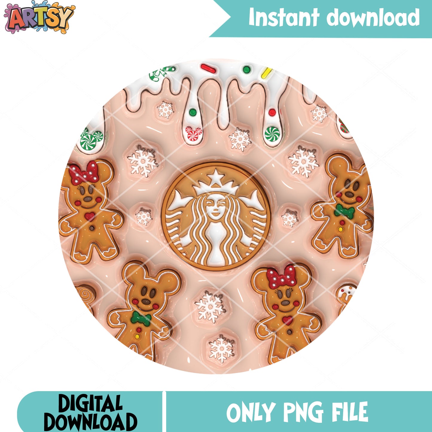 Gingerbread siren coffee png, logo mickey cookies png, mouse png - Copy
