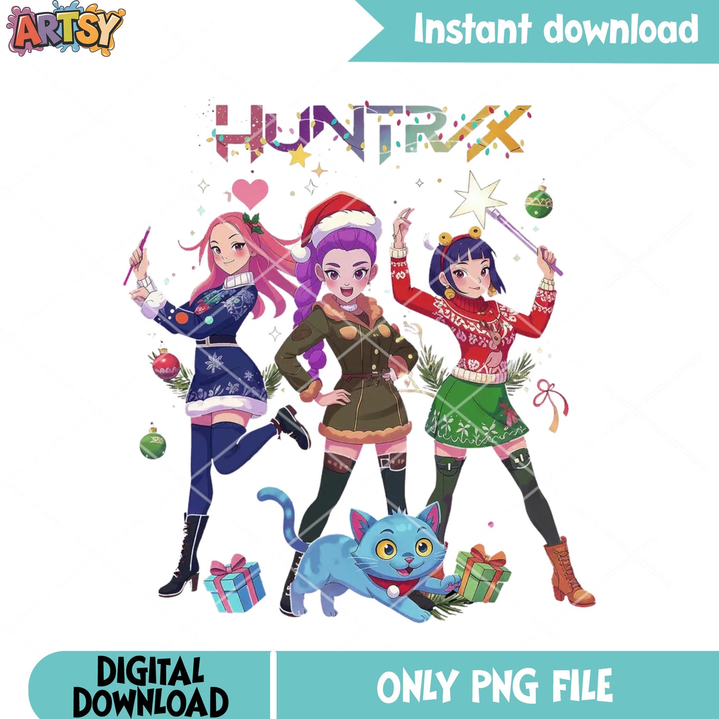 Girl derpy cat huntrix png, christmas decor png, kpop demon hunter png