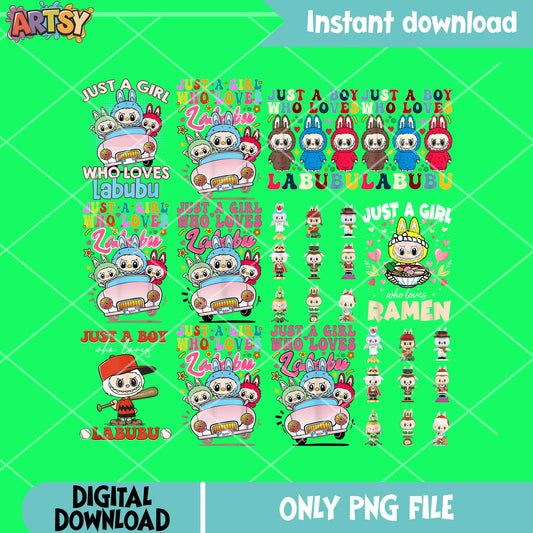 Girl loves labubu png bundle, labubu dolls png, pink labubu png