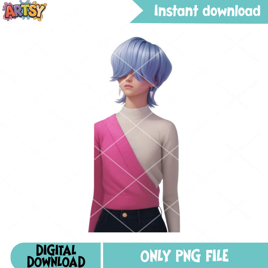Girls 3d with blue hair png, girls blue hair png, poster girl 3d png