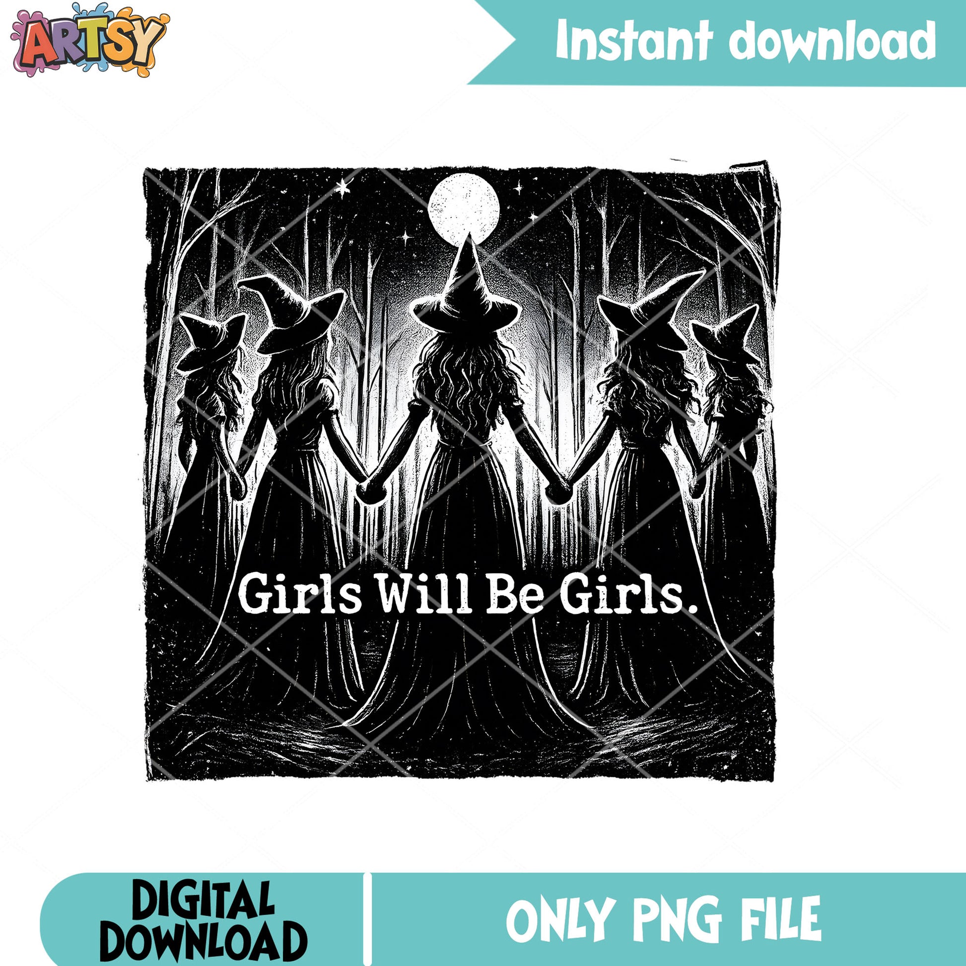 Girls Will Be Girls Witch Png, retro halloween png, spooky season png
