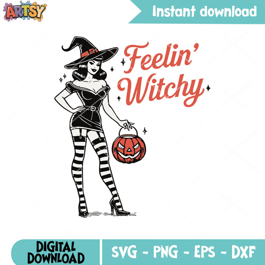 Girls feelin witchy halloween svg, halloween witch​ svg, retro halloween svg