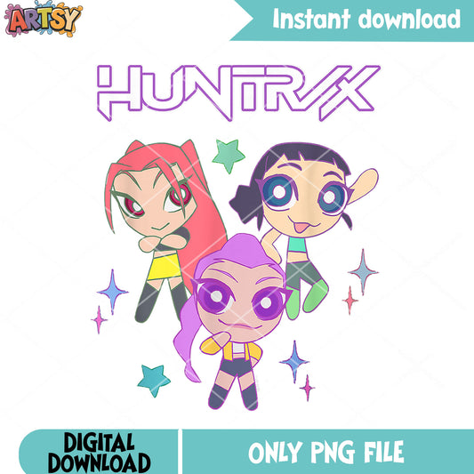 Girls huntrix mini poster png, card girls png, star decor girls png - Copy