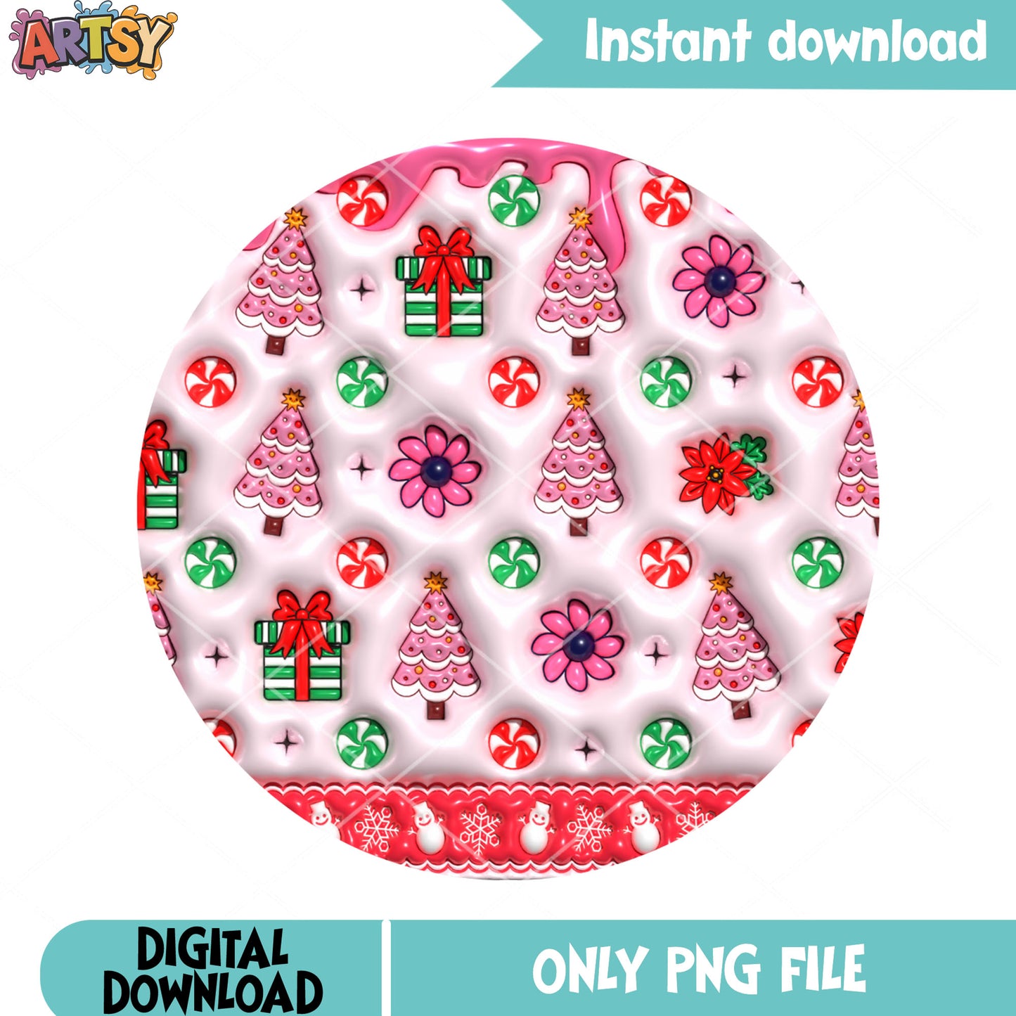 Glossy bubble pink png, ornament sublimation png, gift candy png