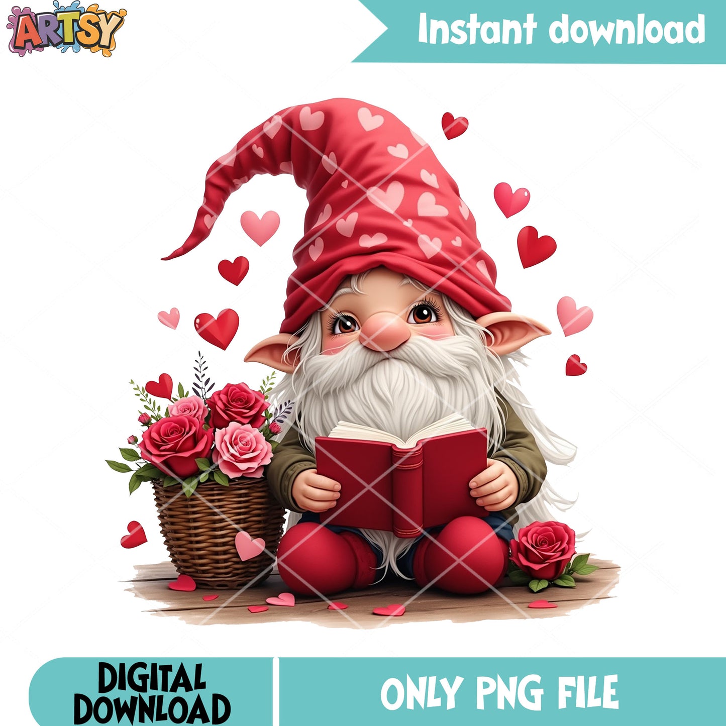 Gnome and valentines rose png, valentines png, funny valentines png