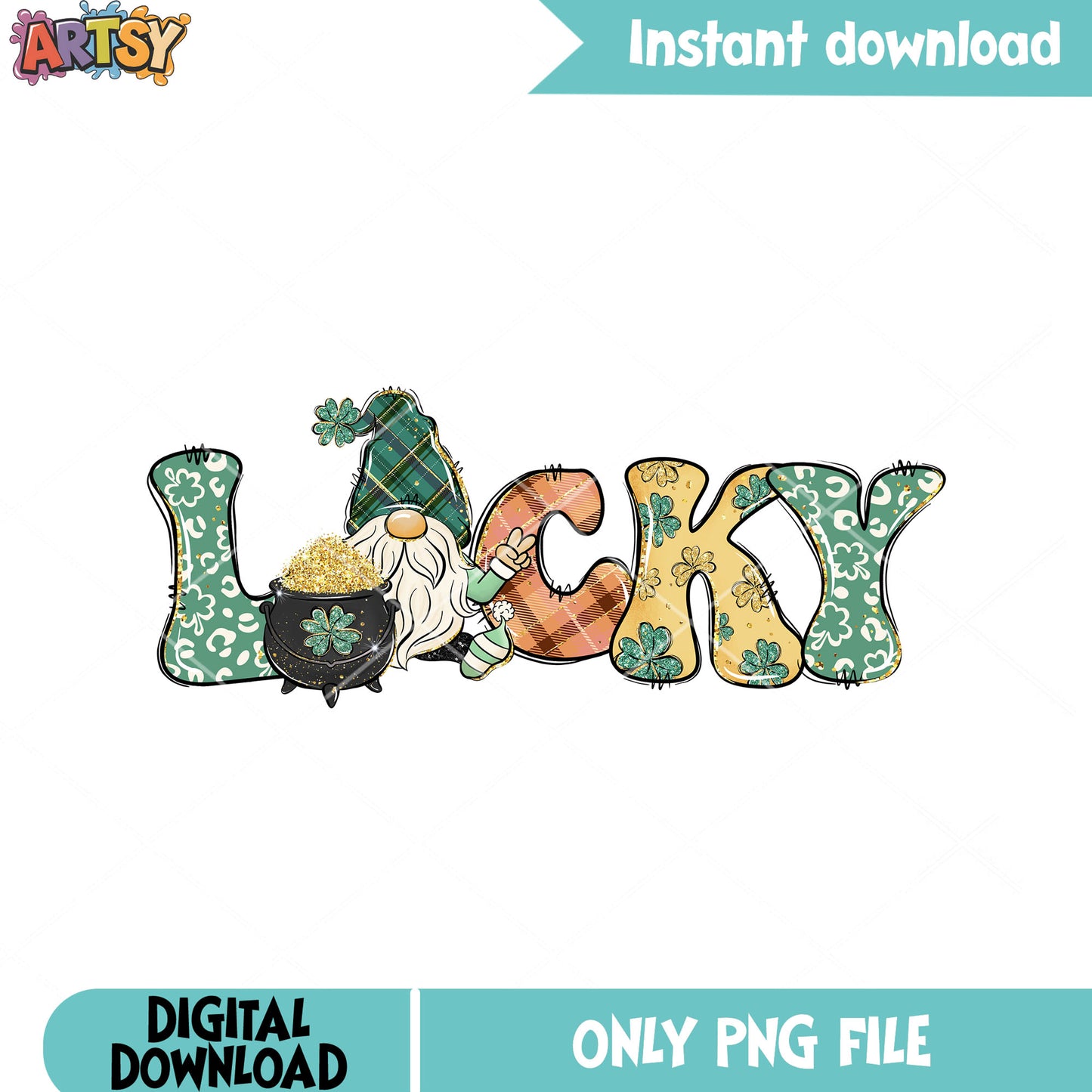 Gnome luck clover png, four leaf clover png, saint patrick day png
