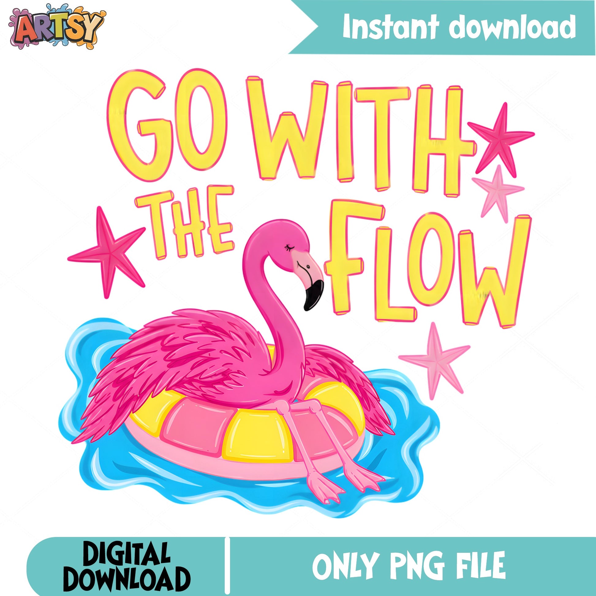 Go With The Flow Flamingo PNG, Summer Flamingo PNG, Pool PNG