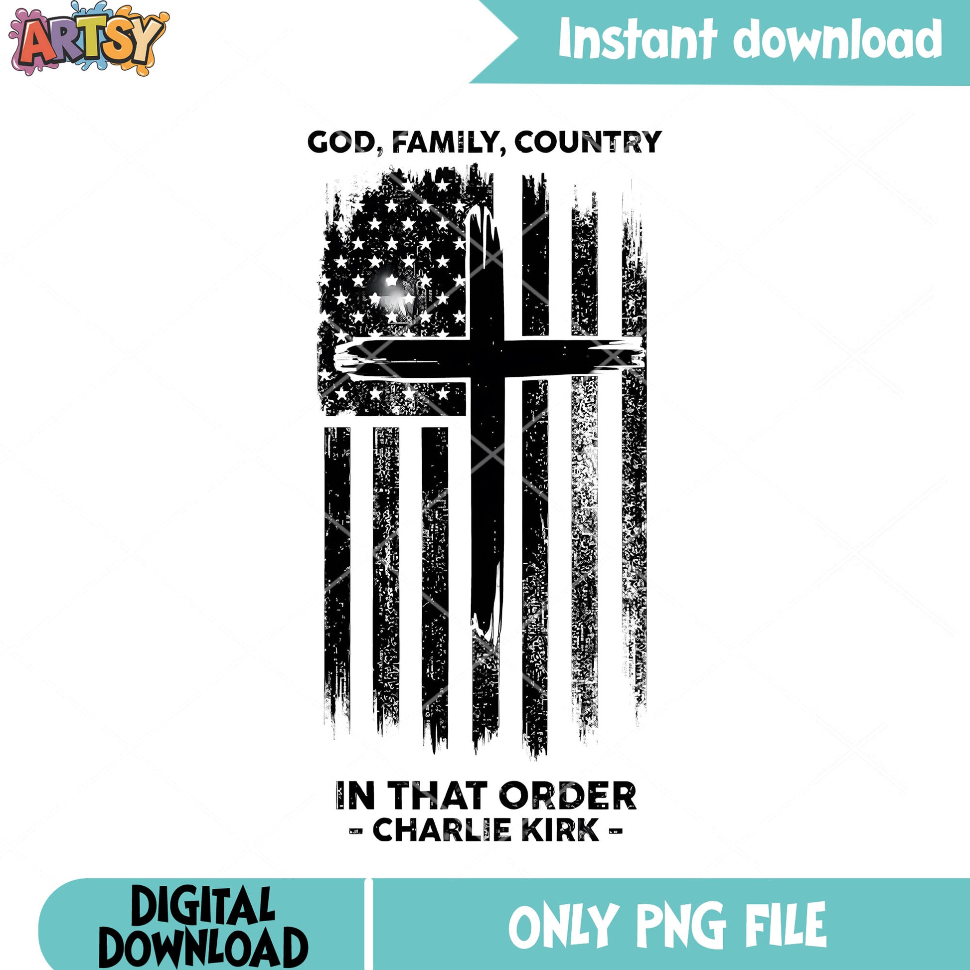 God family country png, american flag png, charlie kirk png