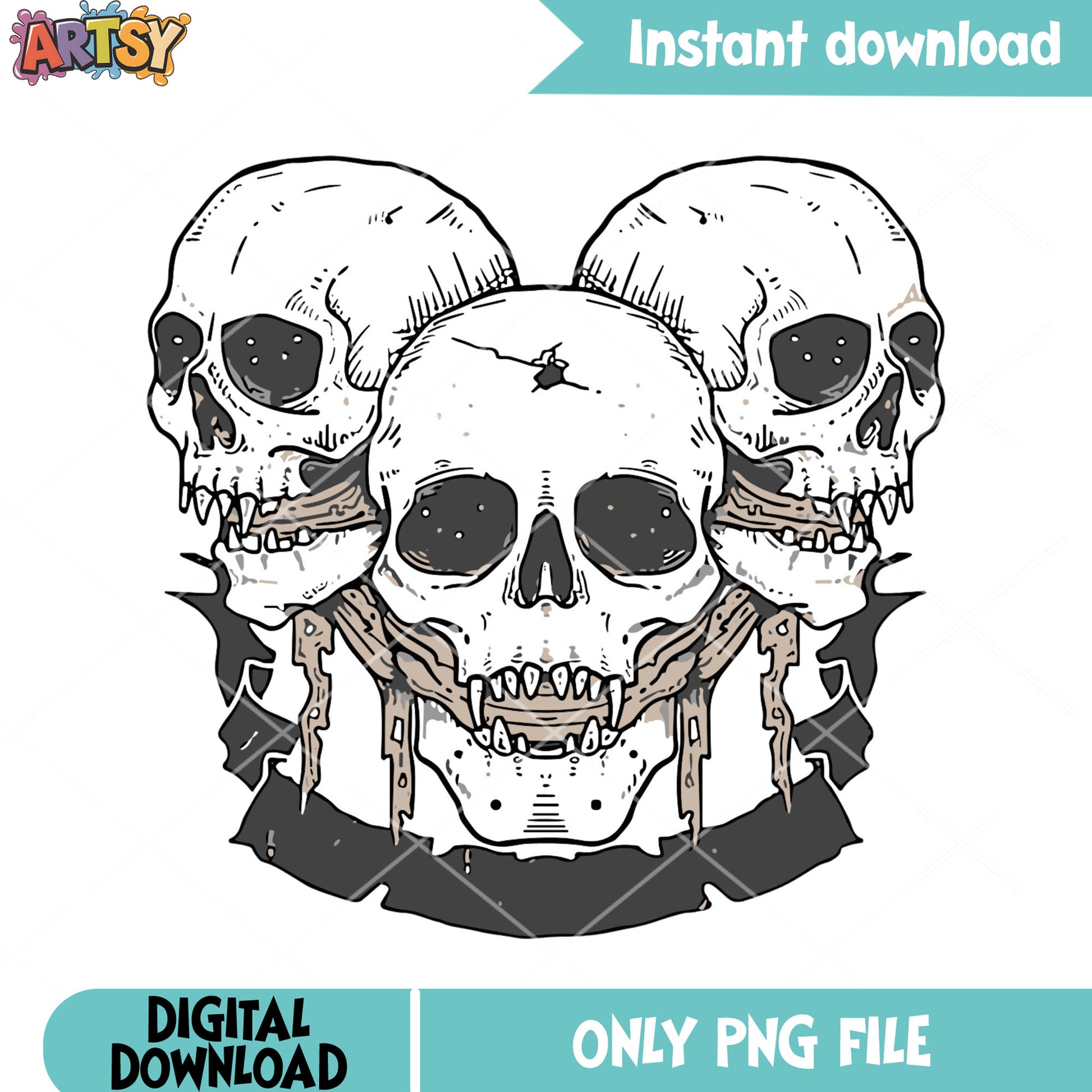 Godthic Creepy art png, skull monster png, halloween scary png