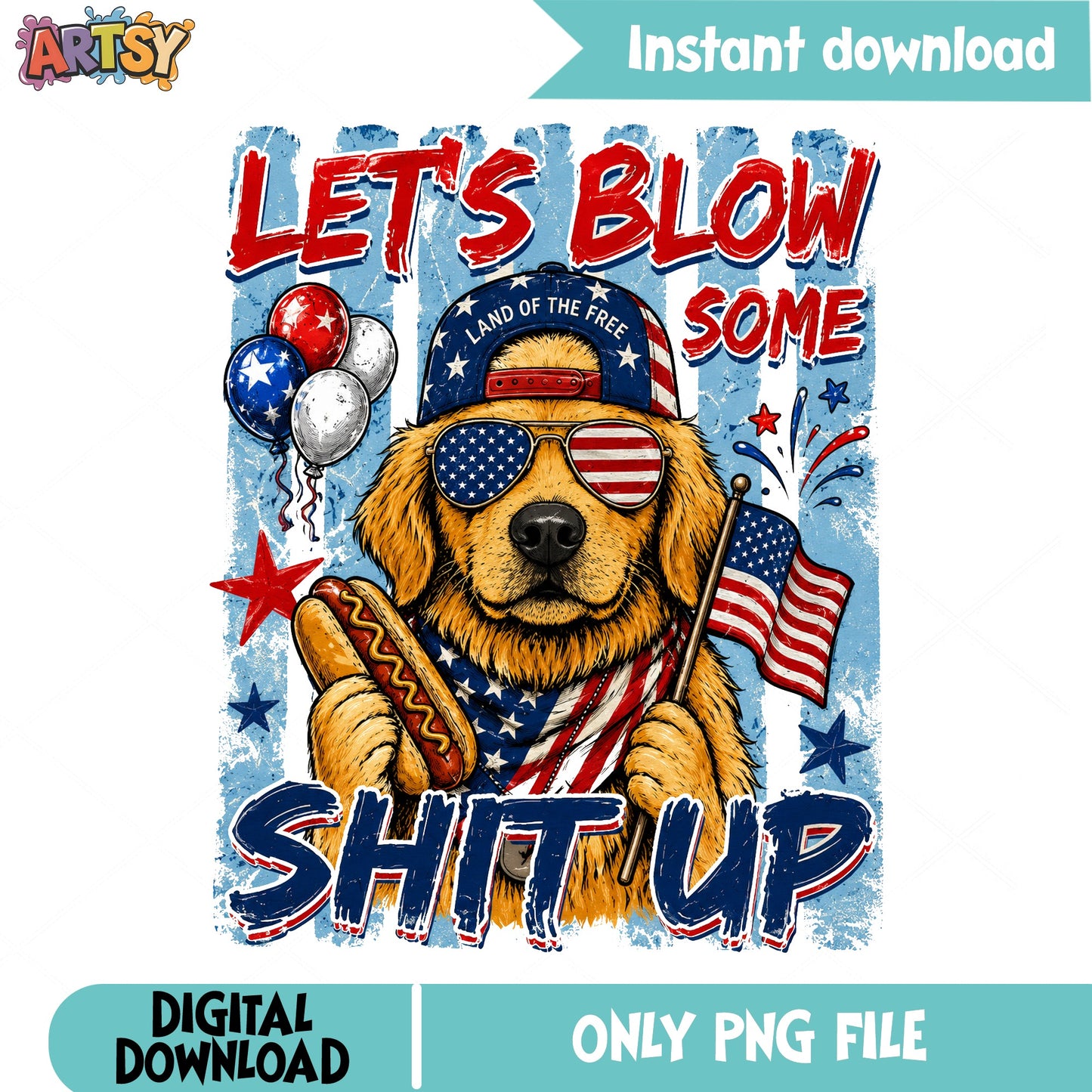 Golden Retriever 4th Of July PNG, Funny Dog Patriotic PNG, America PNG