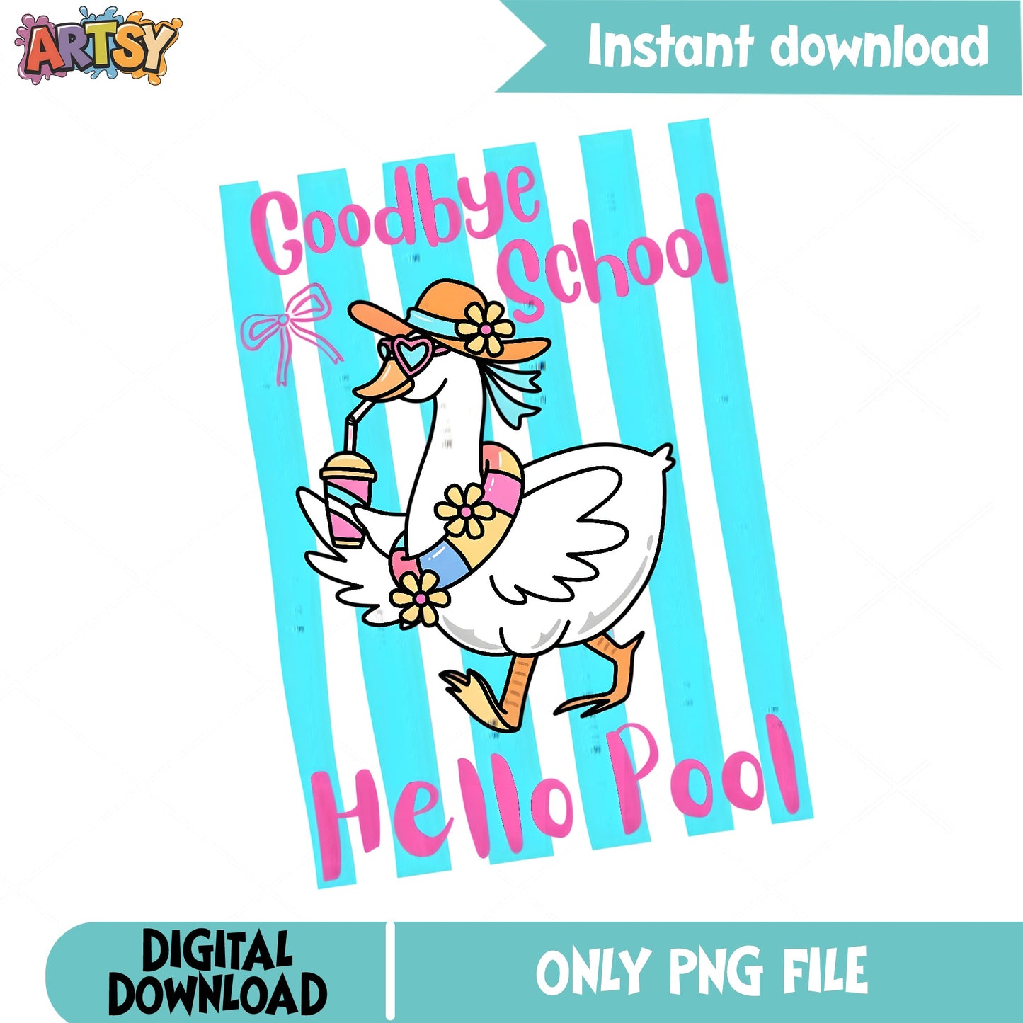 Goodbye School Hello Pool Duck PNG, Last Day Of School PNG, Summer PNG