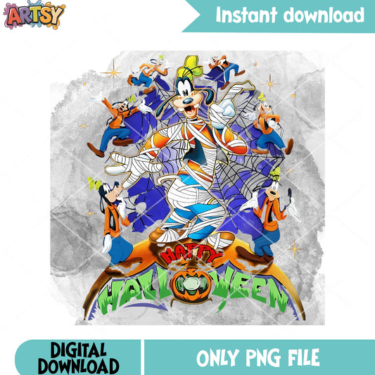 Goofy mummy costume png, web spider png, disney character png