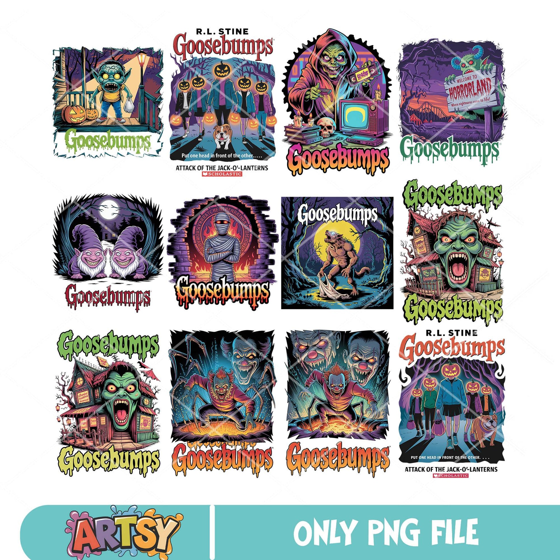 Goosebump halloween png bundle, goosebumps movie​ png, horror halloween png