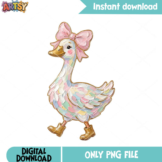 Goose duck pink bow png, ester egg png, cute goose png