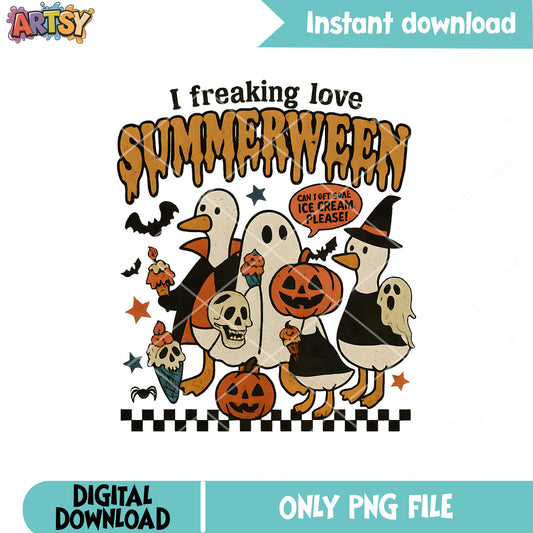 Goose freaking love summerween png, halloween goose png