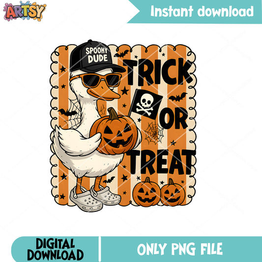 Goose trick or treat png, spooky halloween png, trick or treat png