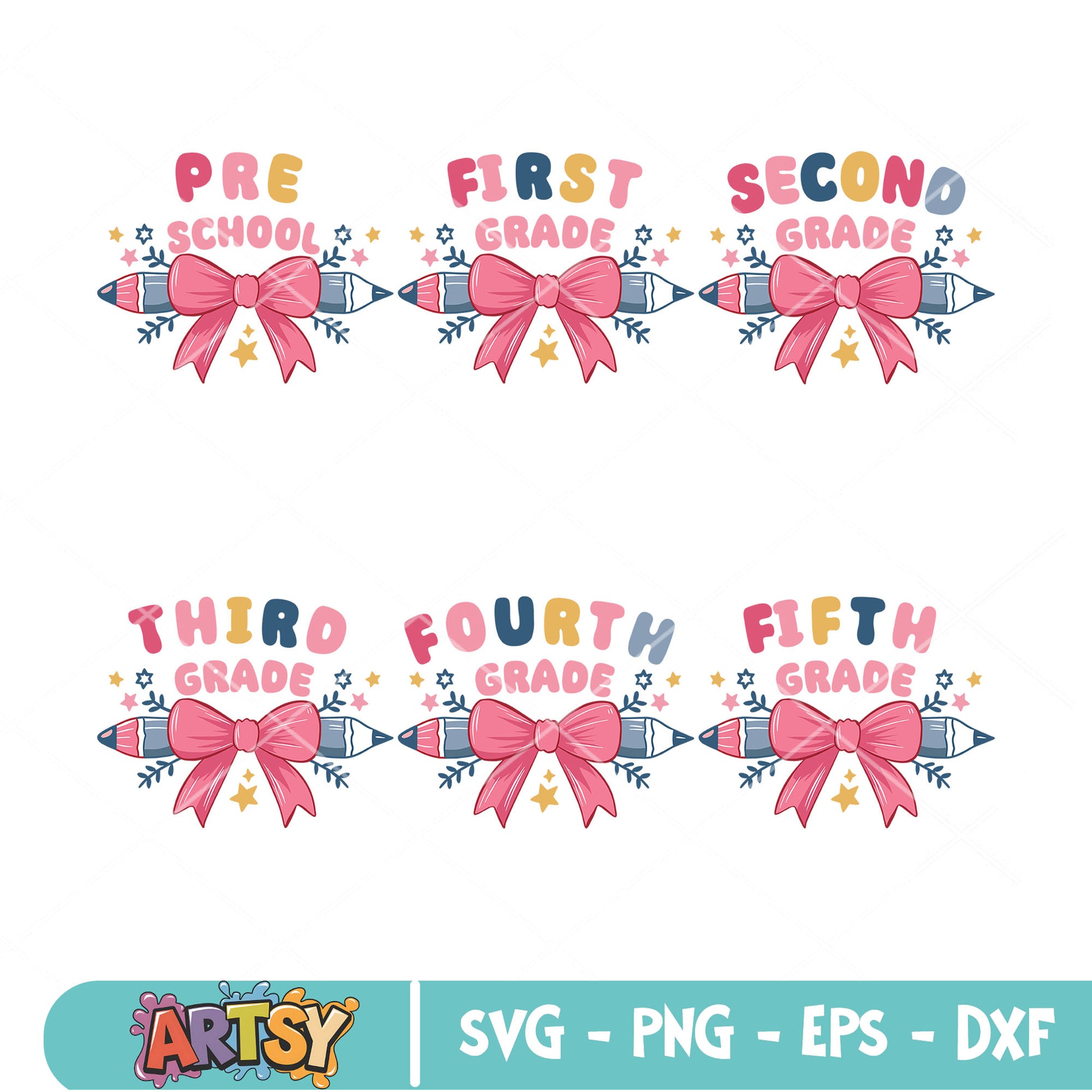 Grades bow tie design svg bundle, primary school grades​ svg, school spirit svg